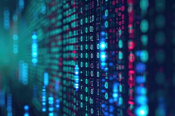 Computer Screen Displaying Multitude of Numbers, A matrix-like binary code background with a digital layout, AI Generated