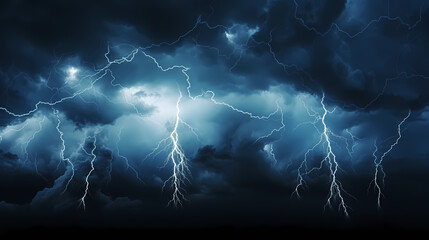 Lightning on the sky, gloomy ominous storm clouds background