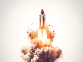 Rocket Launching Innovation and Progress Isolated on White Background AI Generated