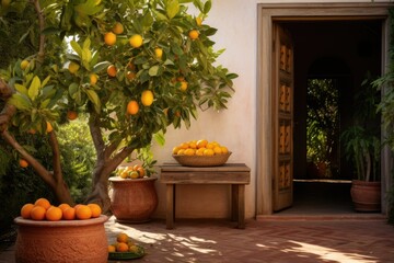 Obraz premium raditional Vietnamese courtyard house. Tet Holiday, Vietnamese New Year. Kumquat tree. Symbol of wealth in Asia. Lunar New Year. Life of the Vietnamese.