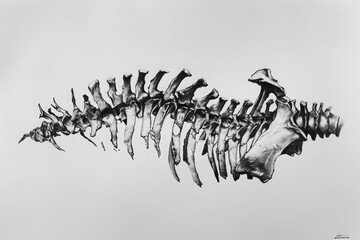 This black and white photo captures the intricate details of a fish skeleton, A minimalist drawing of fractured ribs, AI Generated