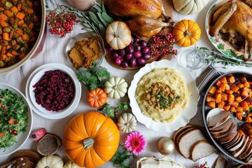 Assorted Variety of Food on a Table, A modern twist to Thanksgiving with a vegan feast instead of...