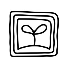 Hand drawn vector seedling or sprout inside box. Organic logo or icon. Nature sprouting, seeds. Growth icon or logo.