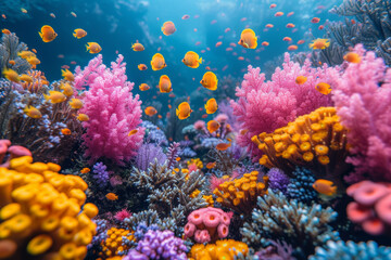 Fototapeta na wymiar A symphony of colors in a vibrant coral reef, showcasing the rich biodiversity and fragile beauty of underwater ecosystems. Concept of marine diversity. Generative Ai.