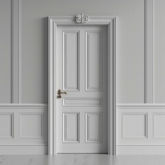 White door in a room with white walls. Generative AI.