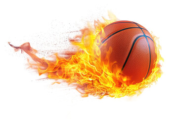 A basketball on fire isolated on transparent background. - obrazy, fototapety, plakaty