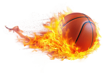 A basketball on fire isolated on transparent background.