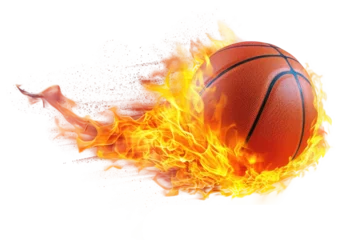 Foto op Plexiglas A basketball on fire isolated on transparent background. © comicsans