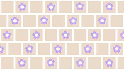 Brown seamless pattern with flowers and squares tiles	