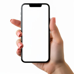 hand  holds big phone with white screen