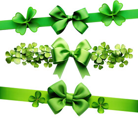 Set of green ribbon for St. Patrick's Day isolated on transparent background.