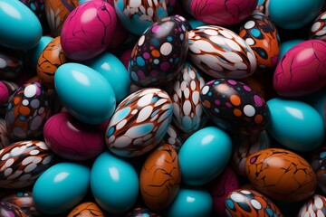 Fototapeta na wymiar picture of colorful painted eggs for easter celebration. background image of easter eggs. chocolate easter eggs, Ai generated image 
