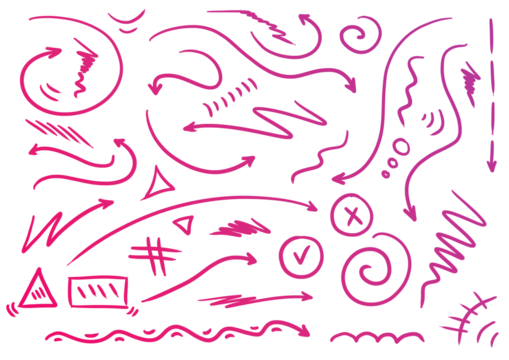 set of doodle arrow signs on transparent background. arrow signs and geometric shapes