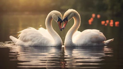 Foto op Canvas Wo beautiful swans send love signs and snuggle © Abdulmueed
