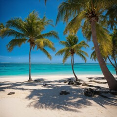palm tree on the beach ."Expansive Tropical Seascape: Horizon where Sky Meets Sea"