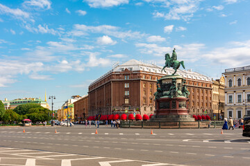 Astoria hotel and Nicholas I monument on St. Isaac's square, St. Petersburg, Russia