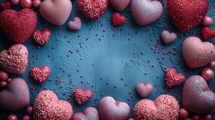 Assorted Hearts Arranged on a Blue Surface - Valentines Day Theme