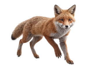 funny fox animal in full body jumping through the picture isolated against transparent background