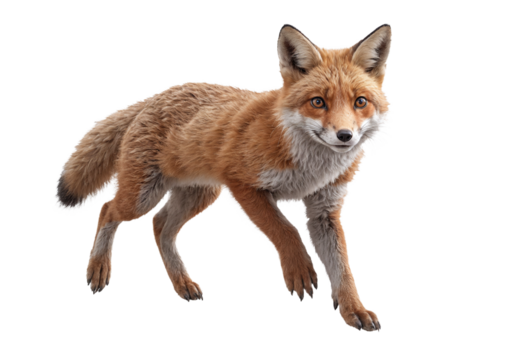 funny fox animal in full body jumping through the picture isolated against transparent background