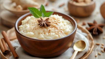 Obraz na płótnie Canvas rice pudding with cinnamon creamy dessert
