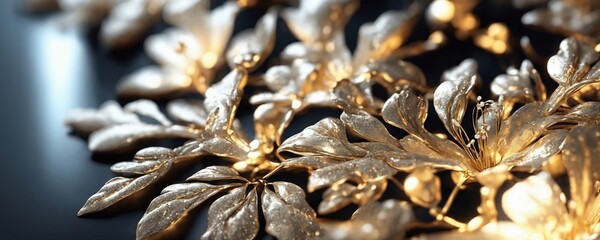 there is a gold leaf decoration on a black table