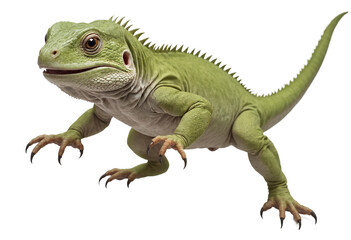 funny iguana animals in full body jumping through the picture isolated against transparent background