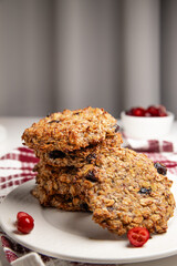 Healthy oatmeal cookies for breakfast. Cookies made from banana, oat flakes, dried cranberries and natural seeds and seeds. the Healthy desserts.