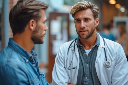 A man consults with a doctor in a medical clinic