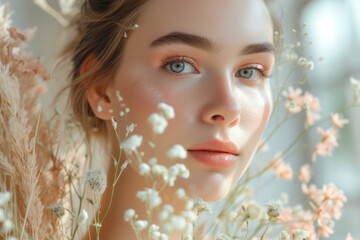 Portrait of beauty caucasian woman with perfect healthy glow skin facial, Beauty women beauty skincare concept. Skin care. Woman with beauty face and healthy facial skin portrait.