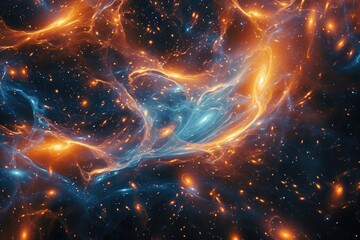 A vibrant space scene featuring a multitude of stars shining brightly against a colorful backdrop, A vast network of wormholes connecting different galaxies, AI Generated - Powered by Adobe