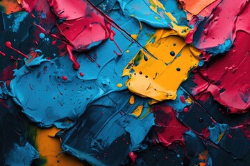 This photo showcases a detailed close-up of a vibrant painting with an abundance of colorful paint strokes, A vibrant abstract background with splashes of bold colors, AI Generated