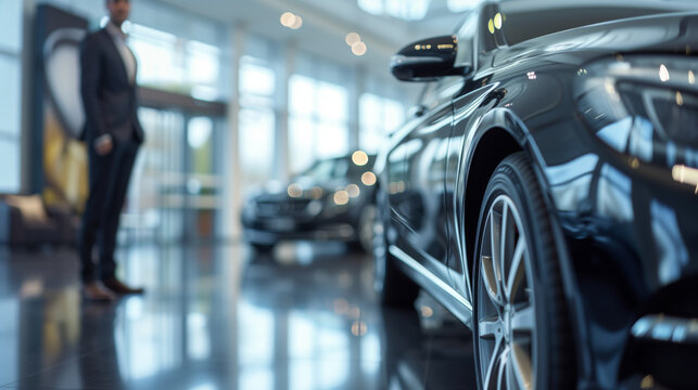 luxury car showroom with a professional salesman