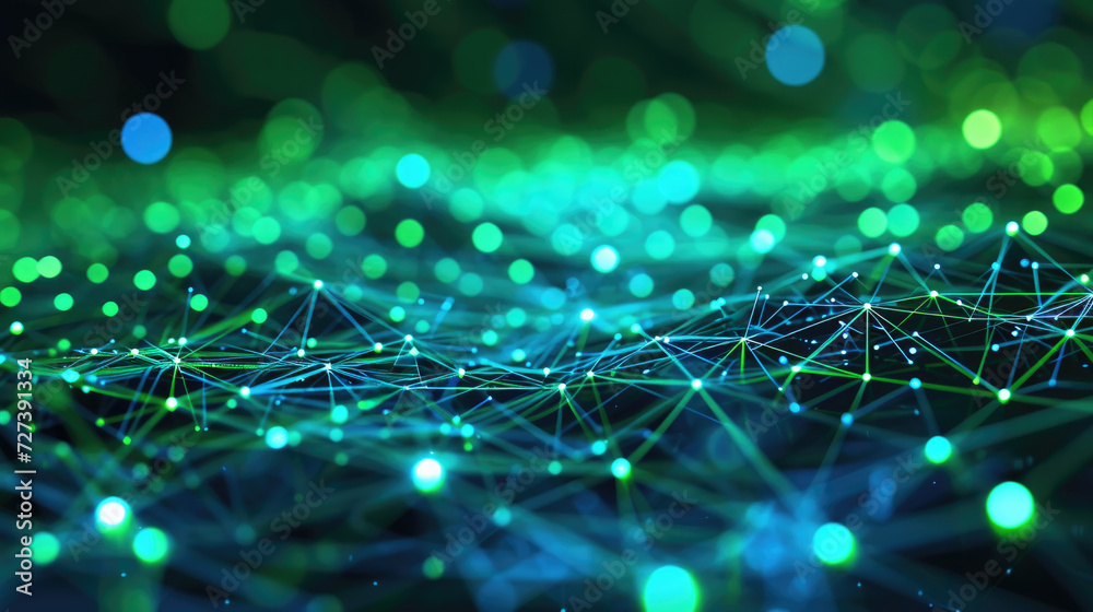 Wall mural abstract network connections with glowing nodes