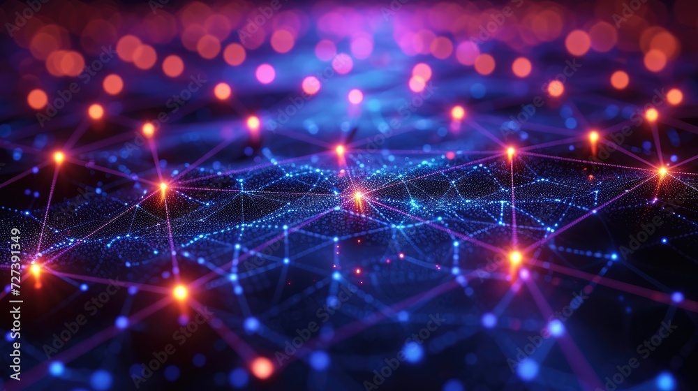 Wall mural abstract network connections with glowing nodes