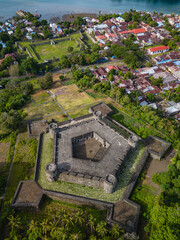 The View of Historical Belgica Fort in Banda Naira Island, Central Maluku, Indonesia