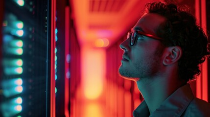 Close-up Of Young Male Technician Checking Server's Wires In Data Center