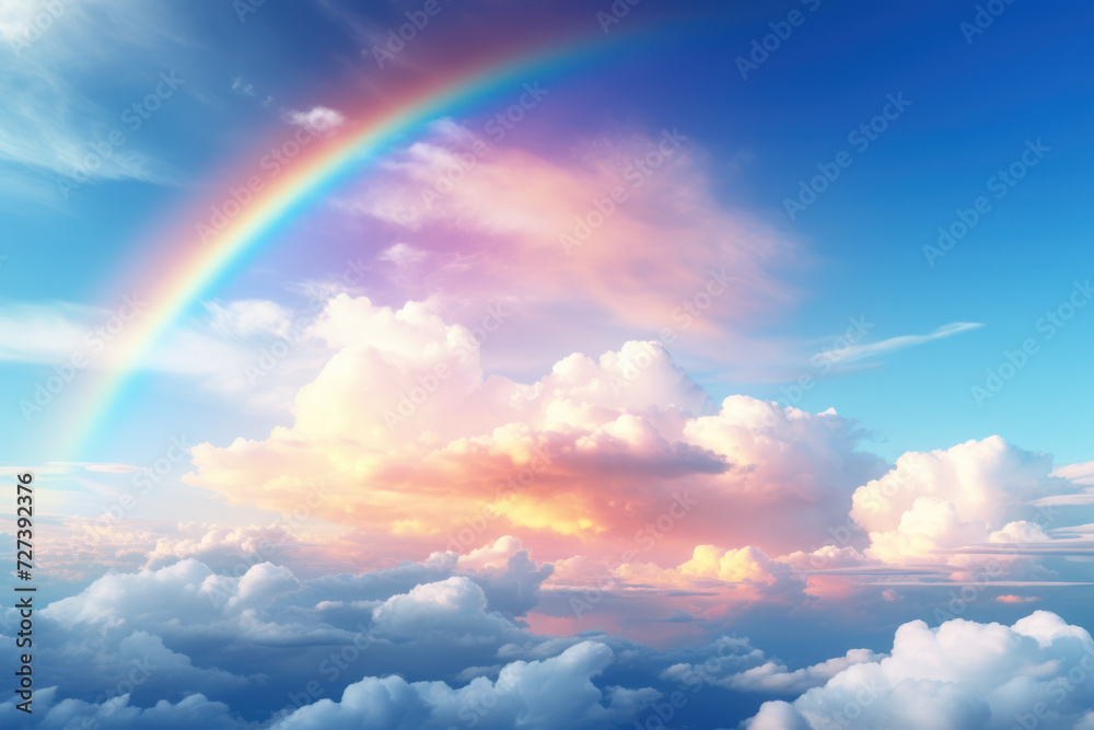 Sticker a rainbow forms after a refreshing rain, stretching across the sky in a display of color that instil