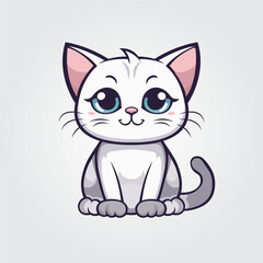 Fototapeta premium Cute kitty of kawaii style with big eyes and jolly smiling vector illustration in white background