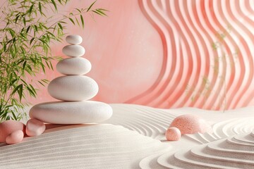 Fototapeta na wymiar Abstract peach fuzz pantone serene and simplistic scene of nature's balance. 