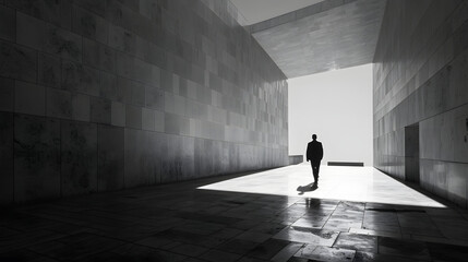 Silhouetted Figure in Modern Architecture.
