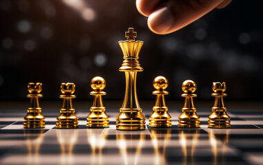 Exceptional Strategy: Gold Chess King Above the Chessboard