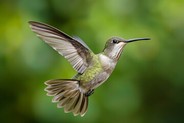 Fototapeta premium A slow-motion capture of a hummingbird in flight, showcasing the precision and grace of its movements. Concept of beauty in nature's speed. Generative Ai.