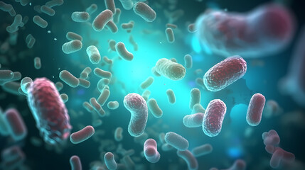 Various shapes of bacteria, probiotics on light background, macro shot of different types of bacteria