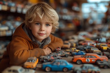 A young boy with a bright smile plays with his toy cars, creating imaginary worlds and adventures in the comfort of his indoor play space