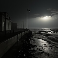 Moody Sunrise Over a Stormy Seafront