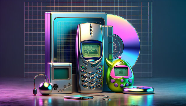 Millennial Fusion: A Vibrant Digital Artwork Blending Nostalgia and Futurism