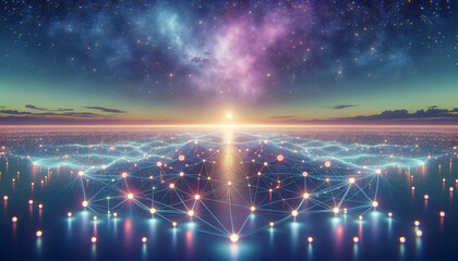 Obraz premium Neural Network Symphony: A Serene Tapestry of Glowing Orbs and Delicate Strands