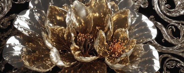 there is a large metal flower that is on a table