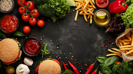 Obraz na płótnie Canvas Unhealthy Fast Food vs Healthy Nutrition: A Comparative Advertisement