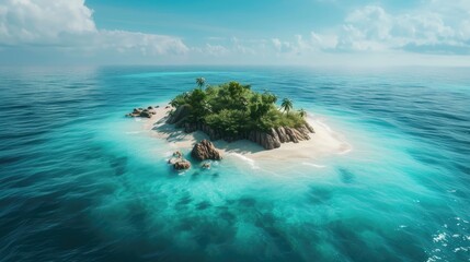 A small island in the northeast, surrounded by turquoise blue water and white sand beaches - obrazy, fototapety, plakaty